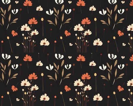 Orange and White Floral Pattern on a Black Background Stock Illustration