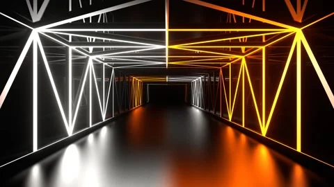 Orange and White Gridded Mirror Corridor Background VJ Loop in 4K Stock Footage 308452602