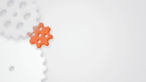 Orange and white mechanical gears rotating seamless loop background Stock Footage 345657839
