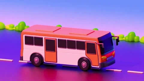 Orange and white miniature bus toy driving on a vibrant purple road motion .. Stock-Footage 341969264