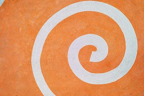 Orange and white mosaic pattern on the floor. Mosaic floor in antique style Fotos Stock