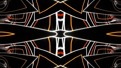 Orange and White Neon Abstract Endless Moving on Circle Kaleidoscope Background Stock Footage 331707806