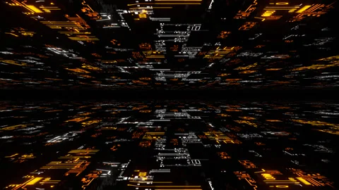 Orange and White Neon Chips in Mirror Extinction Background VJ Loop in 4K Stock Footage 342279526