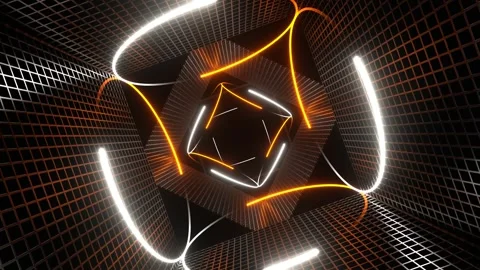 Orange and White Neon Circle Lights in Square Frames Background VJ Loop in 4 Stock Footage 287076486