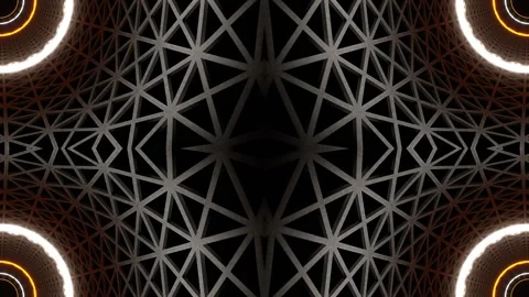 Orange and White Neon Light Grate Kaleidoscope Background VJ Loop in 4K Видео 332499699