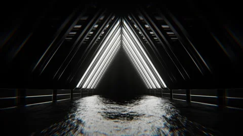Orange and White Neon Moving Triangular Arch Tunnel Background VJ Loop in 4K Stock Footage 313382296