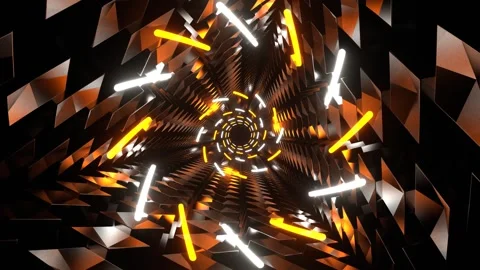 Orange and White Neon Spirals in Triangular Tunnel Background VJ Loop in 4K Stock Footage 300099359