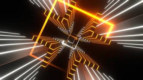 Orange and White Neon Squares Cyberspace Background VJ Loop in 4K Stock Footage 314553383