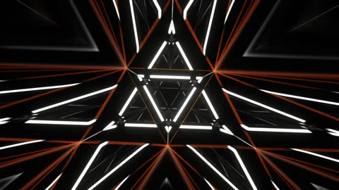 Orange and White Neon Triangular Mirror Tunnel Background VJ Loop in 4K Stock Footage 342408049