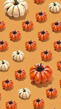 Orange and white pumpkins pattern creative on orange yellow background Stock Illustration