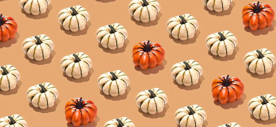 Orange and white pumpkins pattern long banner minimal Halloween Stock Photos