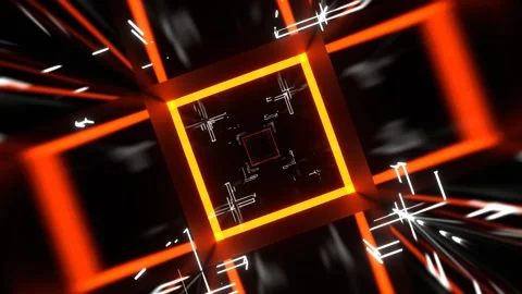 Orange and White Square Neon Sci-Fi Strobe Flashing Tunnel Background VJ Loo Video stock 309684077