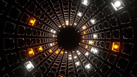 Orange and White Strobe Mirrored Square Elements Tunnel Background VJ Loop i Video stock 267881229
