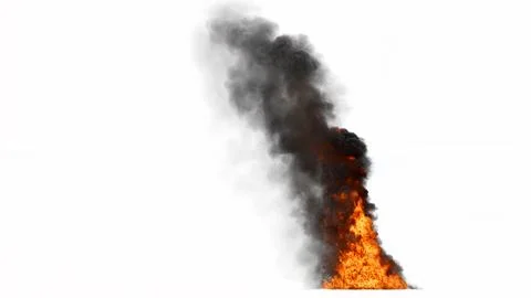 Orange and yellow fire rises from the ground sending a thick plume of smoke Stock Illustration