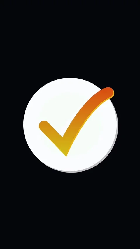 Orange and Yellow Gradient Check Mark Inside a White Circle on a Dark Backg.. Stock Footage 321726630
