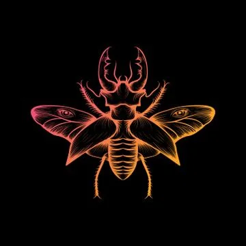 Orange and yellow gradient stag beetle drawing Stock Illustration