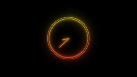 Orange and yellow neon clock face with single moving pointer line. Time man.. Stock Footage 337023131