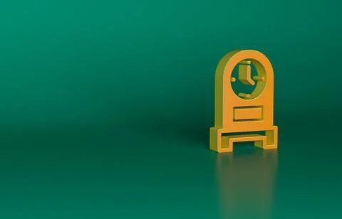 Orange Antique clock icon isolated on green background. Minimalism concept. 3D 스톡 일러스트