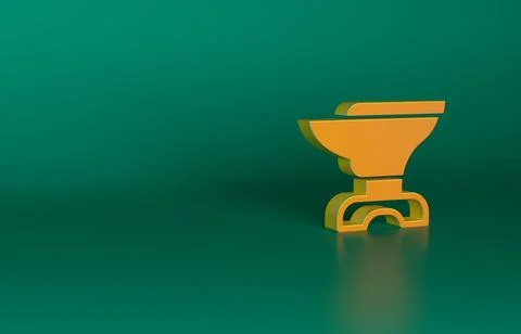 Orange Anvil for blacksmithing and hammer icon isolated on green background Stock Illustration