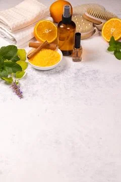 Orange aromatherapy spa elements creating a natural wellness experience Foto stock
