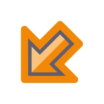 Orange arrow icon pointing down left direction Stock Illustration