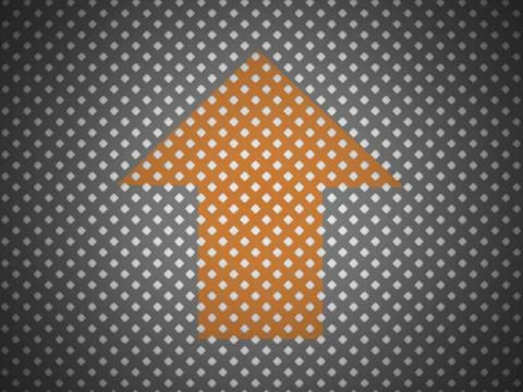 Orange arrow on mesh background rendered Ilustración de archivo