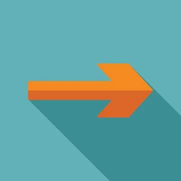 Orange arrow pointing right with long shadow on turquoise background Stock Illustration