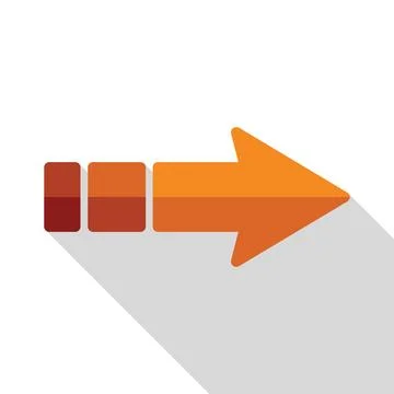 Orange arrow pointing right with progress bar and long shadow Stock Illustration