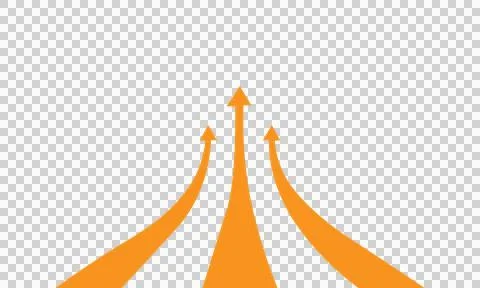 Orange arrows rising up, diverging pathways Illustrazione stock