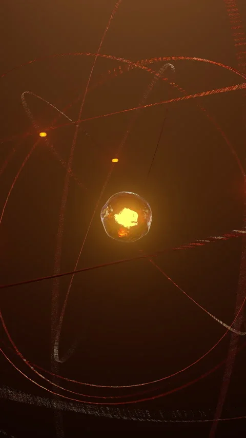 Orange atom concept shining glowing proton neutron nucleus - 4K Vertical Vide Stock Footage 279768977