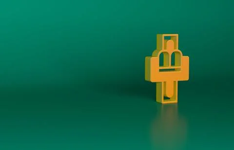 Orange Attraction carousel icon isolated on green background. Amusement park Illustrazione stock