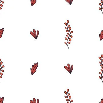 Orange autumn brunch and leaves seamless pattern in doodle style for print Stock Illustration