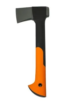 Orange axe with plastic handle isolated on white background Stock Photos