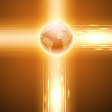 Orange background with binary code to the globe. 스톡 일러스트