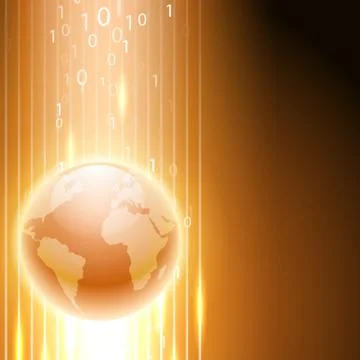 Orange background with binary code to the globe. Illustration