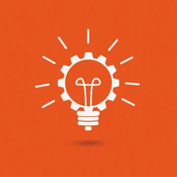 Orange background bulb idea gear Stock Illustration
