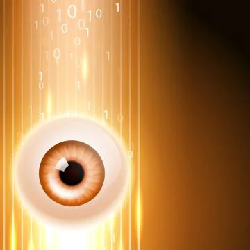 Orange background with eye and binary code. Stock Illustration