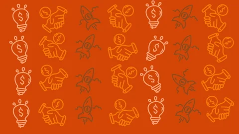 Orange background features bold, hand-drawn icons Stock Footage 336399957