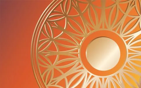 Orange background with a gold patterned circle. Vector Wallpaper with mandala Illustrazione stock