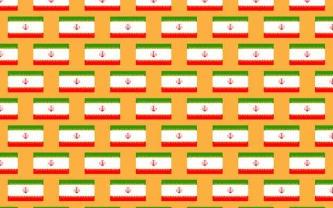 Orange Background Iranian Flag Repeating Pattern with Emblem and Border in Vecto Stock Illustration