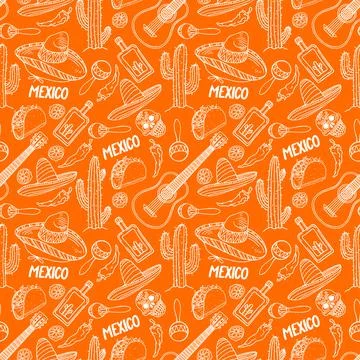 Orange background of Mexican items Illustrazione stock