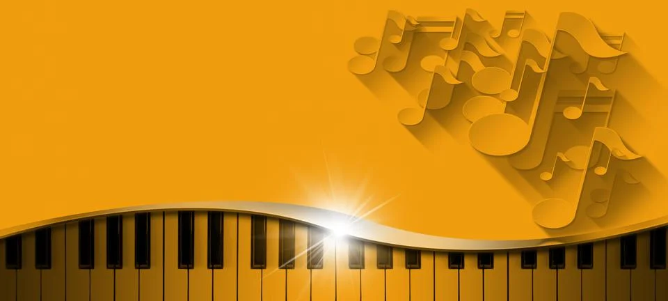Orange Background with Musical Notes and Piano Keyboard Stock Illustration