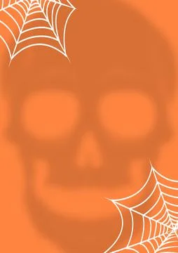 Orange background with a skull and spider webs. Stock Illustration