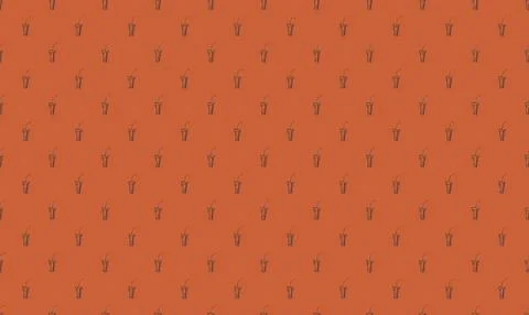 Orange background with small black plant icons pattern Illustrazione stock
