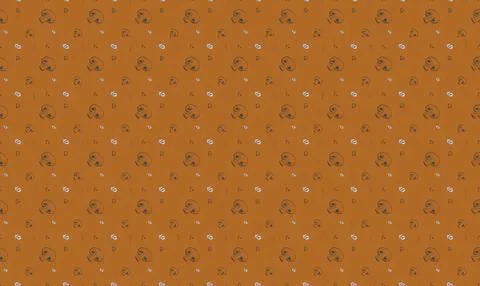 Orange background with small cartoon dog faces pattern Stock Illustration