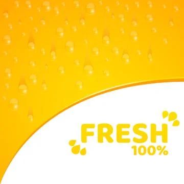 Orange background, template for your projects. 100 percent freshly squeezed.. Stock Illustration