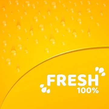 Orange background, template for your projects. 100 percent freshly squeezed.. Stock Illustration