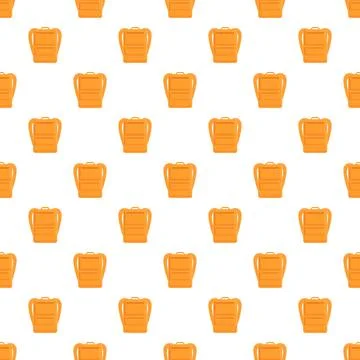 Orange backpack seamless pattern repeating school travel accessory Stock Illustration