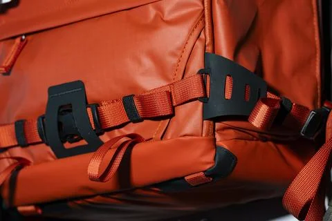 Orange Backpack with Straps and Buckles 스톡 사진