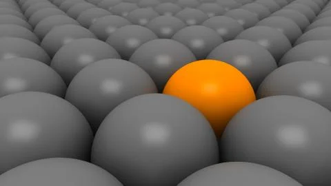 Orange ball between gray balls Stock Illustration